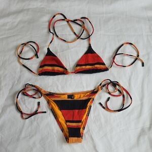 triangl swimwear Orange Red and Black Ribbed Bikini Side Tie